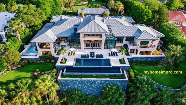 Exterior view of the grand Donnie Swaggart mansion, showcasing its magnificent architecture and sprawling grounds.
