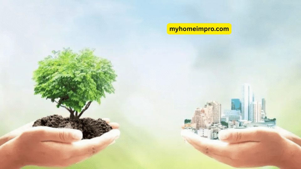 A green building under construction using sustainable materials and eco-friendly technology in 2025